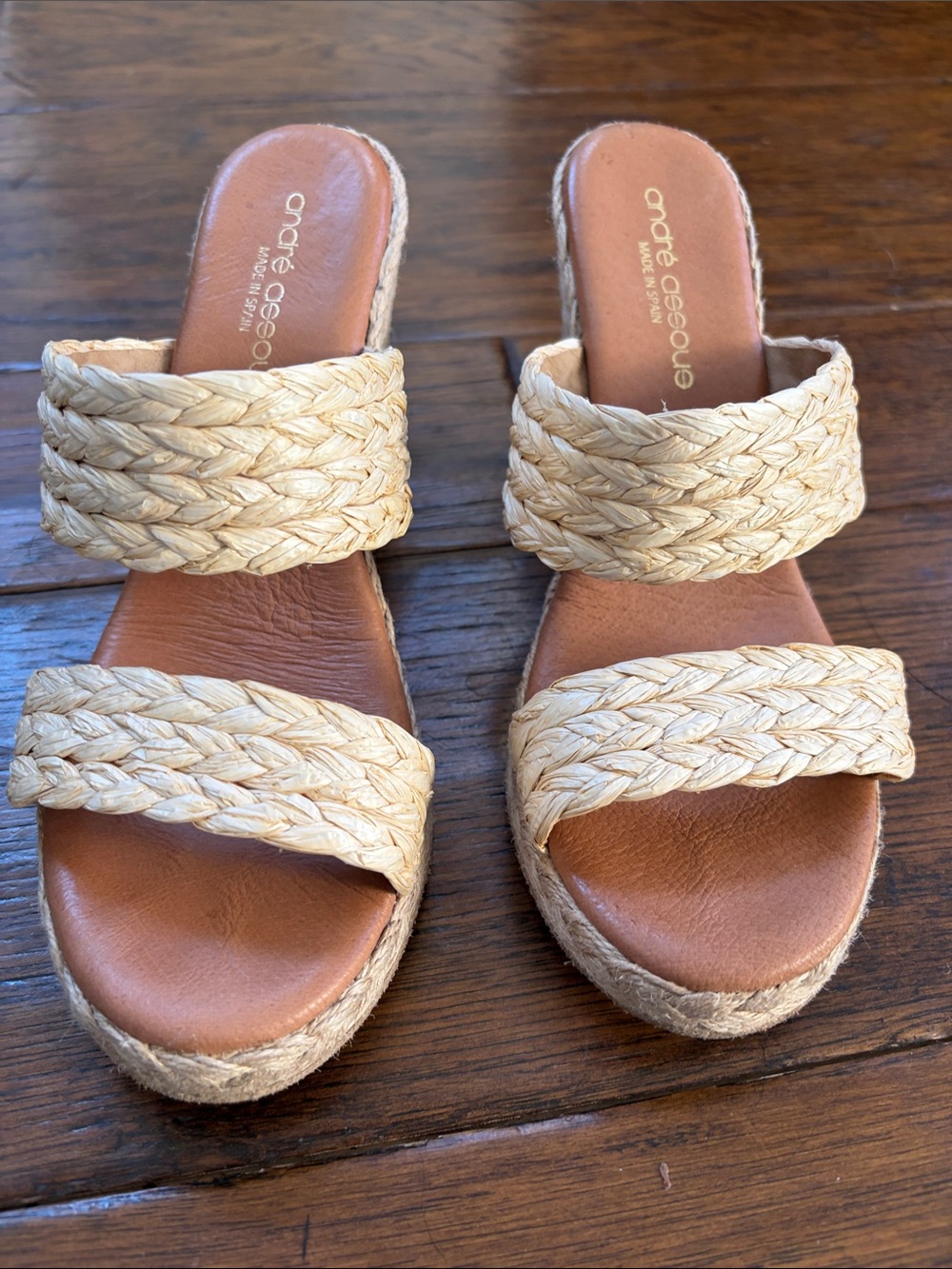 Andre Assous Braided Natural-Tone Slide Wedge Sandals